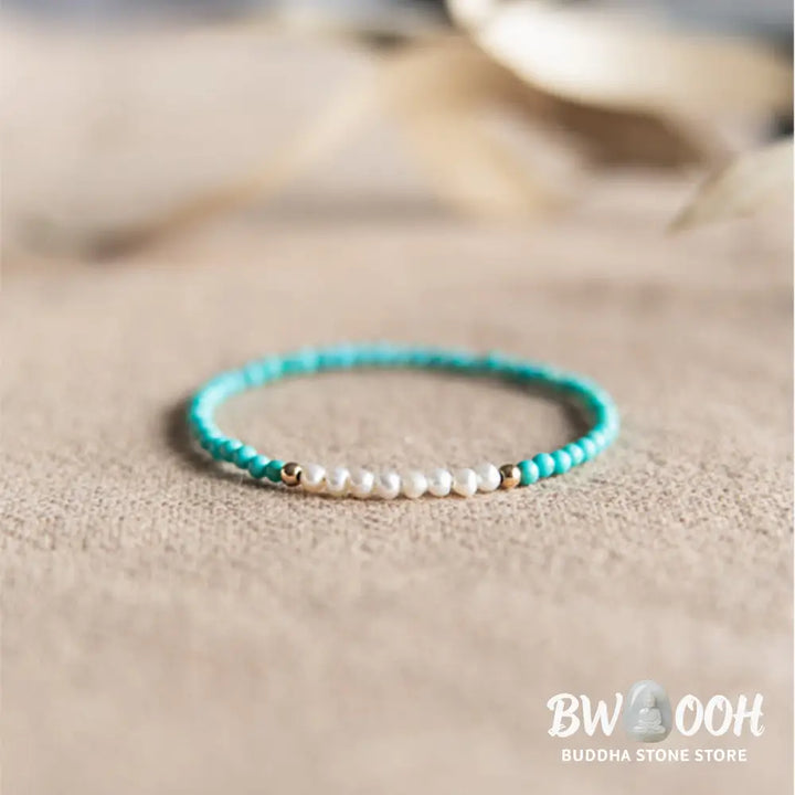 Buddha Stones 925 Sterling Silver Natural Turquoise Pearl Beaded Bracelet - BWOOOH - Bracelet