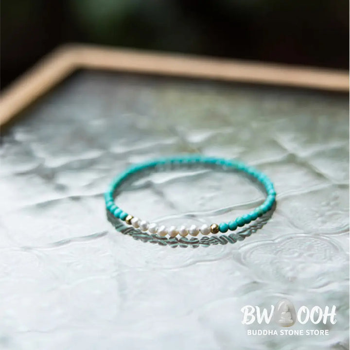 Buddha Stones 925 Sterling Silver Natural Turquoise Pearl Beaded Bracelet - BWOOOH - Bracelet