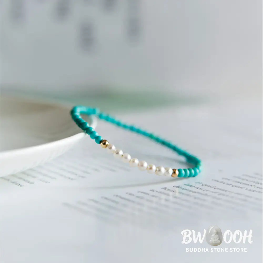 Buddha Stones 925 Sterling Silver Natural Turquoise Pearl Beaded Bracelet - BWOOOH - Bracelet