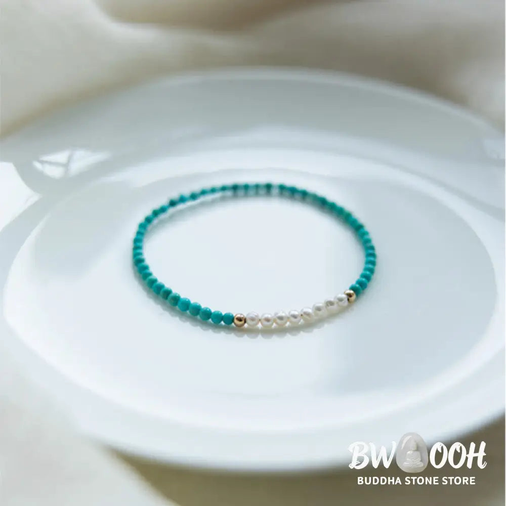 Buddha Stones 925 Sterling Silver Natural Turquoise Pearl Beaded Bracelet - BWOOOH - Bracelet