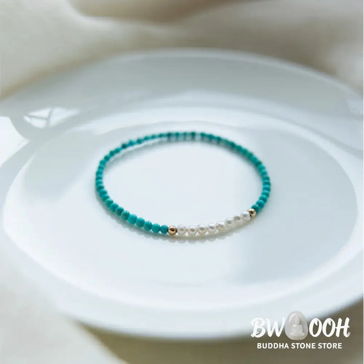 Buddha Stones 925 Sterling Silver Natural Turquoise Pearl Beaded Bracelet - BWOOOH - Bracelet