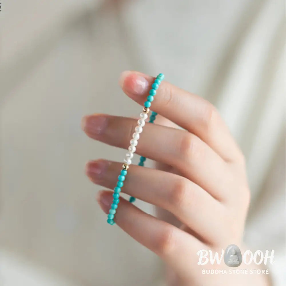 Buddha Stones 925 Sterling Silver Natural Turquoise Pearl Beaded Bracelet - BWOOOH - Bracelet