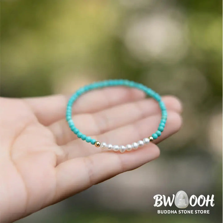 Buddha Stones 925 Sterling Silver Natural Turquoise Pearl Beaded Bracelet - BWOOOH - Bracelet