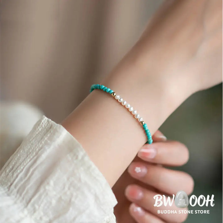 Buddha Stones 925 Sterling Silver Natural Turquoise Pearl Beaded Bracelet - BWOOOH - Bracelet