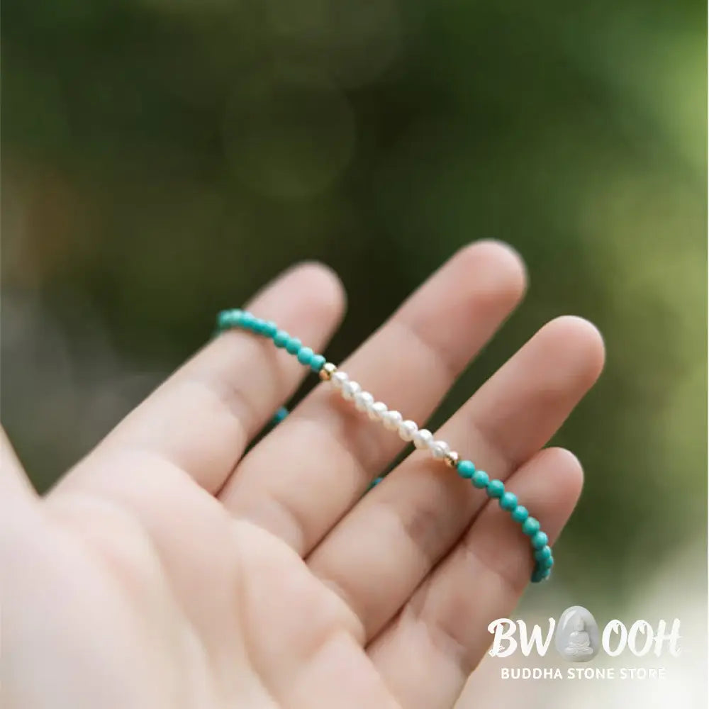 Buddha Stones 925 Sterling Silver Natural Turquoise Pearl Beaded Bracelet - BWOOOH - Bracelet
