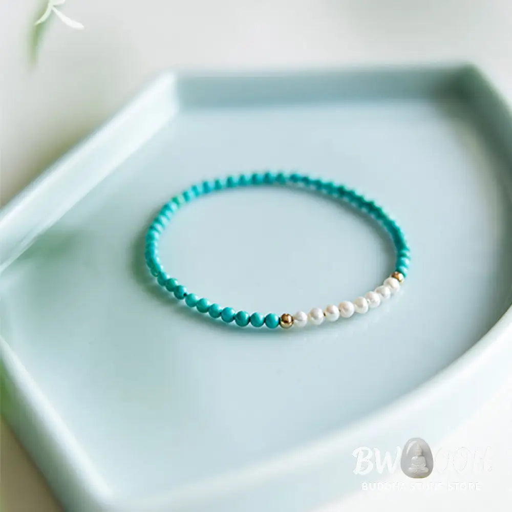 Buddha Stones 925 Sterling Silver Natural Turquoise Pearl Beaded Bracelet - BWOOOH - Bracelet