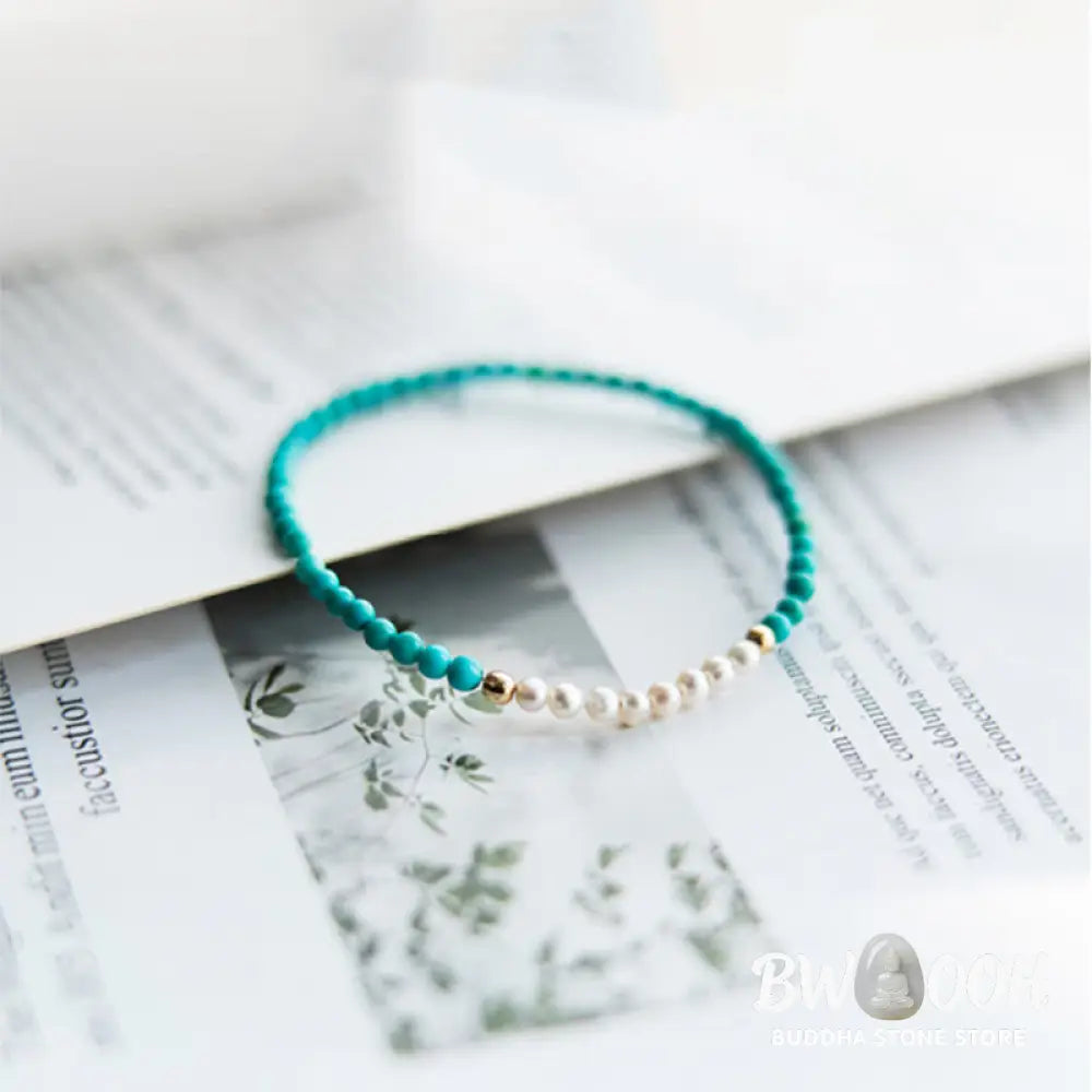 Buddha Stones 925 Sterling Silver Natural Turquoise Pearl Beaded Bracelet - BWOOOH - Bracelet
