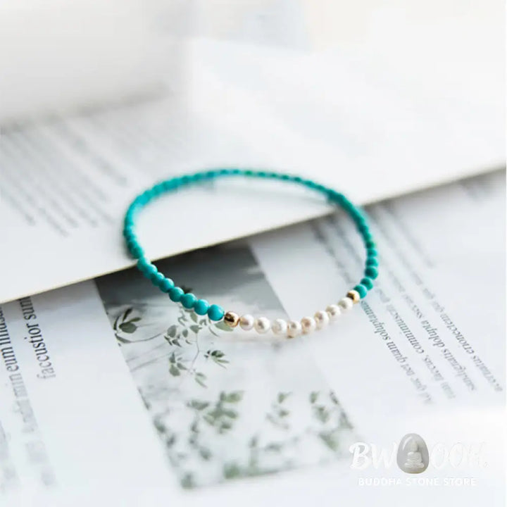 Buddha Stones 925 Sterling Silver Natural Turquoise Pearl Beaded Bracelet - BWOOOH - Bracelet