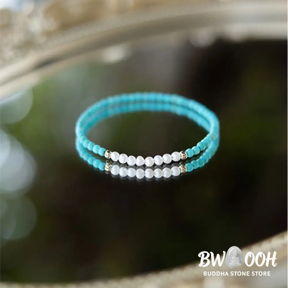 Buddha Stones 925 Sterling Silver Natural Turquoise Pearl Beaded Bracelet - BWOOOH - Bracelet