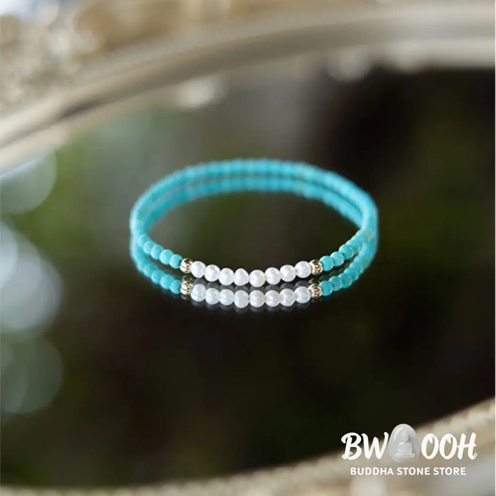 Buddha Stones 925 Sterling Silver Natural Turquoise Pearl Beaded Bracelet - BWOOOH - Bracelet