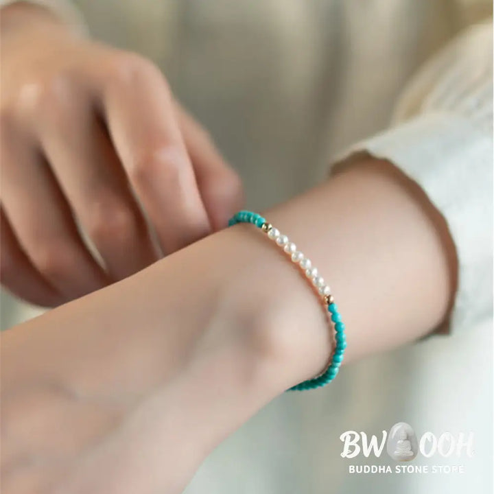 Buddha Stones 925 Sterling Silver Natural Turquoise Pearl Beaded Bracelet - BWOOOH - Bracelet