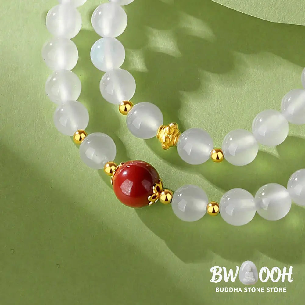 Buddha Stones 925 Sterling Silver Natural White Agate Cinnabar Double Wrap Protection Bracelet - BWOOOH - White
