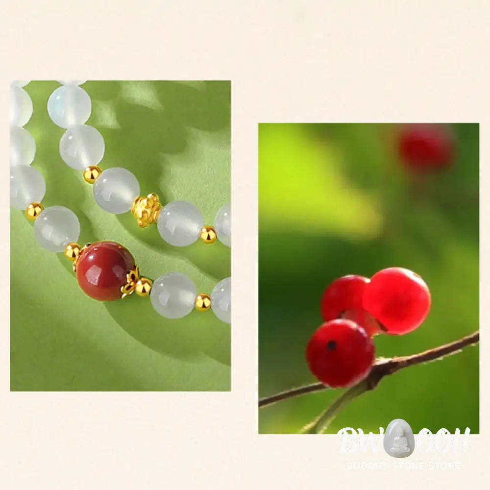 Buddha Stones 925 Sterling Silver Natural White Agate Cinnabar Double Wrap Protection Bracelet - BWOOOH - White