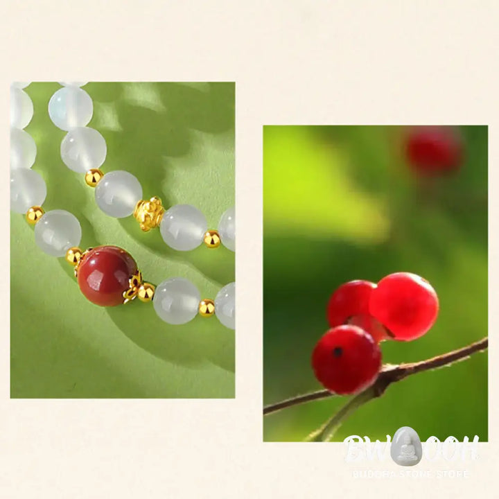 Buddha Stones 925 Sterling Silver Natural White Agate Cinnabar Double Wrap Protection Bracelet - BWOOOH - White