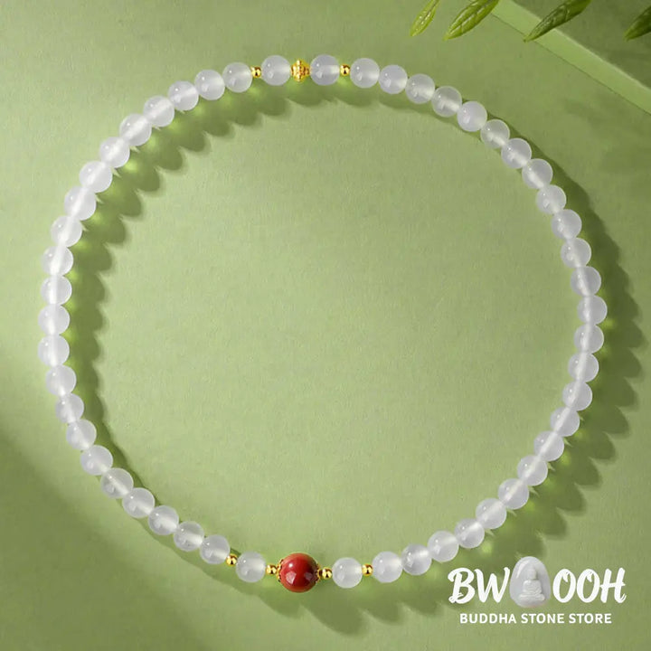 Buddha Stones 925 Sterling Silver Natural White Agate Cinnabar Double Wrap Protection Bracelet - BWOOOH - White