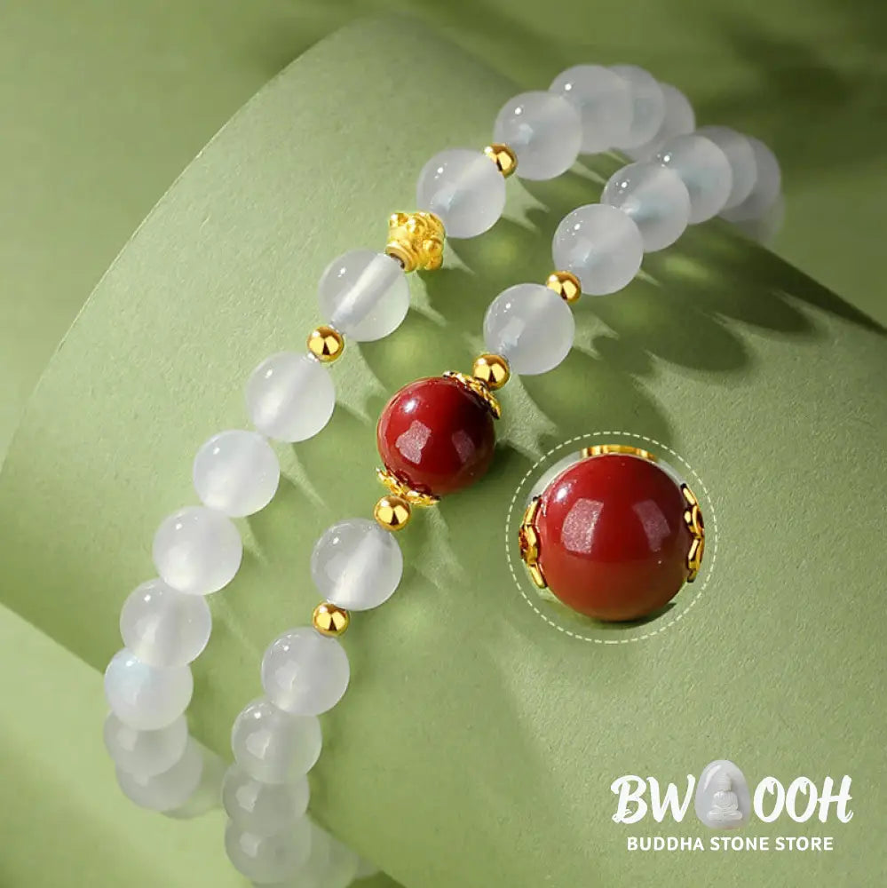 Buddha Stones 925 Sterling Silver Natural White Agate Cinnabar Double Wrap Protection Bracelet - BWOOOH - White