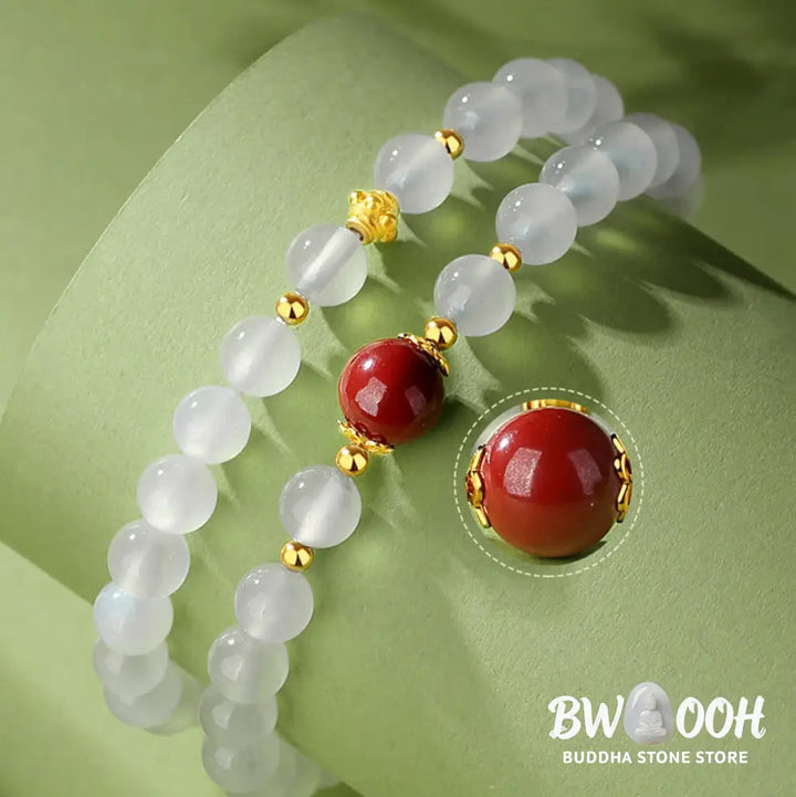 Buddha Stones 925 Sterling Silver Natural White Agate Cinnabar Double Wrap Protection Bracelet - BWOOOH - White