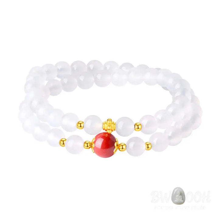 Buddha Stones 925 Sterling Silver Natural White Agate Cinnabar Double Wrap Protection Bracelet - BWOOOH - White