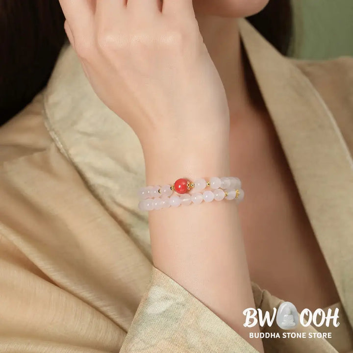 Buddha Stones 925 Sterling Silver Natural White Agate Cinnabar Double Wrap Protection Bracelet - BWOOOH - White