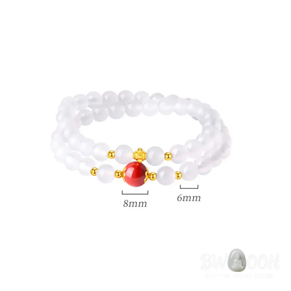 Buddha Stones 925 Sterling Silver Natural White Agate Cinnabar Double Wrap Protection Bracelet - BWOOOH - White