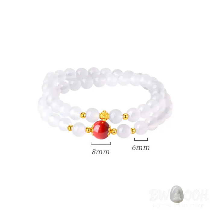 Buddha Stones 925 Sterling Silver Natural White Agate Cinnabar Double Wrap Protection Bracelet - BWOOOH - White