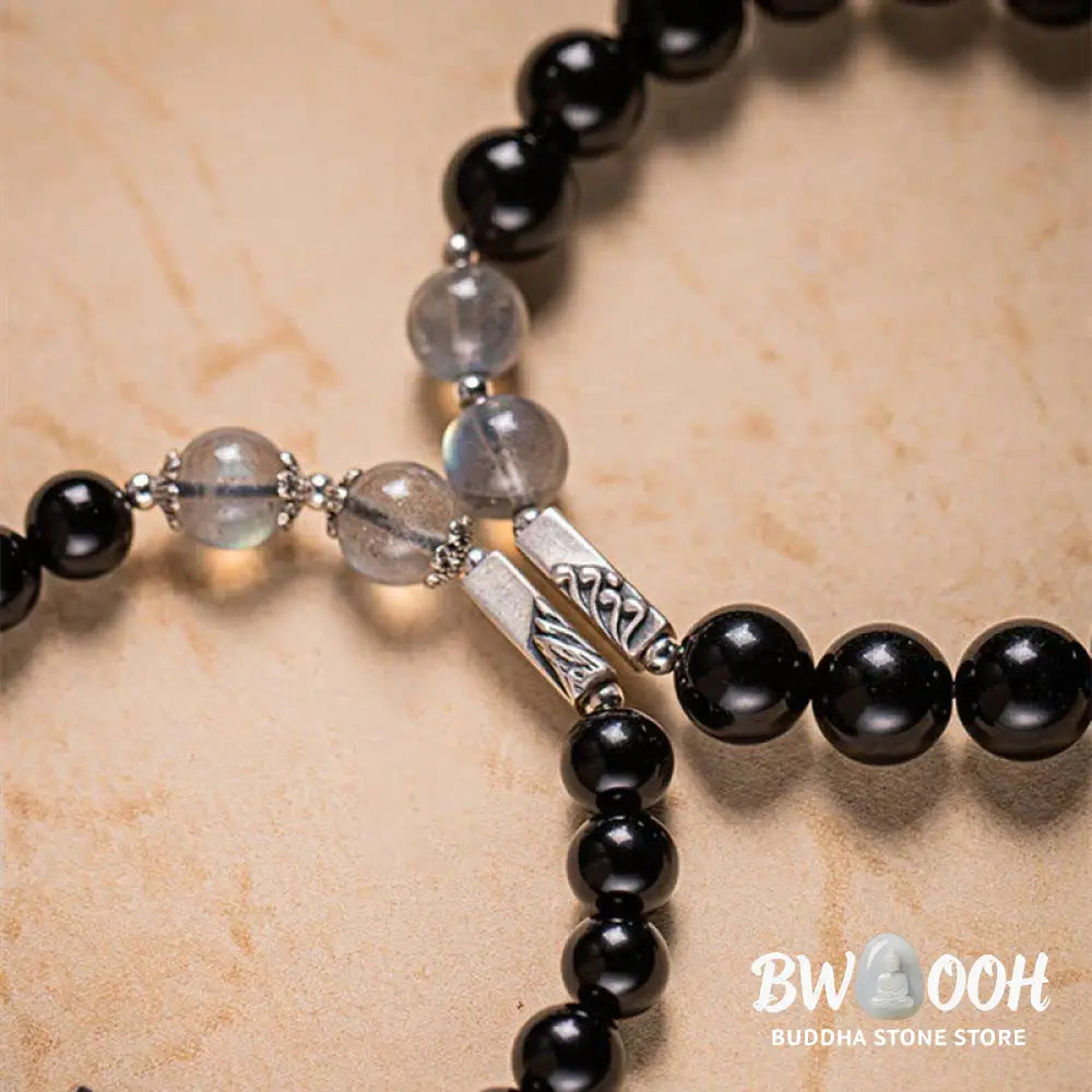 BWOOOH 925 Sterling Silver Obsidian Moonstone Strength Couple Bracelet | spiritual healing bracelet