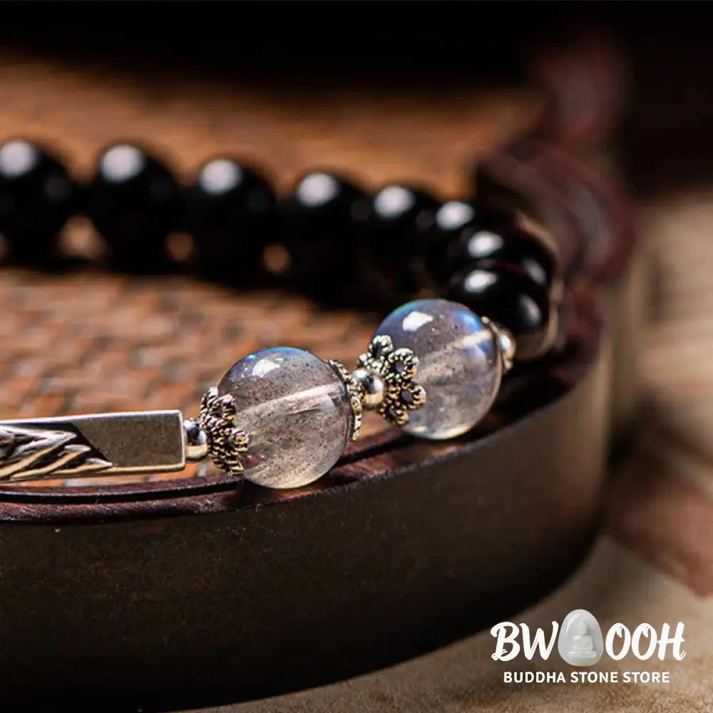 BWOOOH 925 Sterling Silver Obsidian Moonstone Strength Couple Bracelet | spiritual healing bracelet
