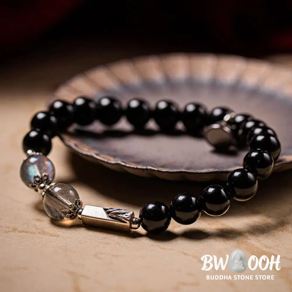 BWOOOH 925 Sterling Silver Obsidian Moonstone Strength Couple Bracelet | spiritual healing bracelet