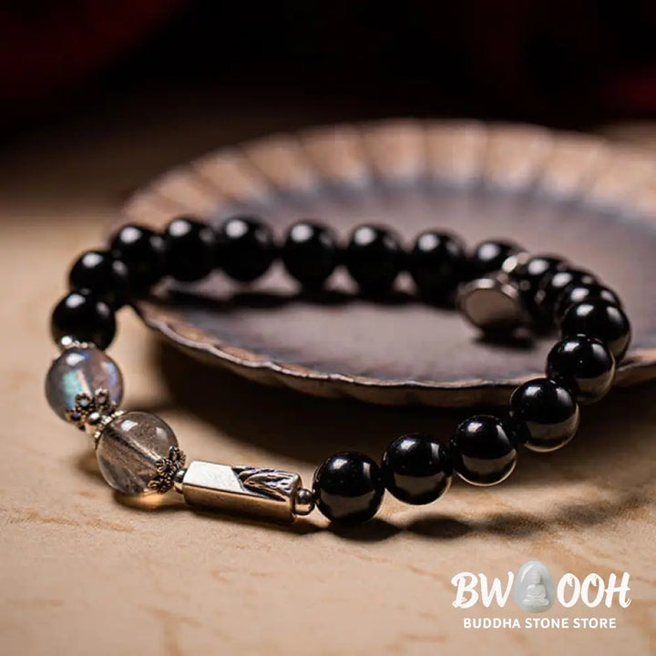 BWOOOH 925 Sterling Silver Obsidian Moonstone Strength Couple Bracelet | spiritual healing bracelet