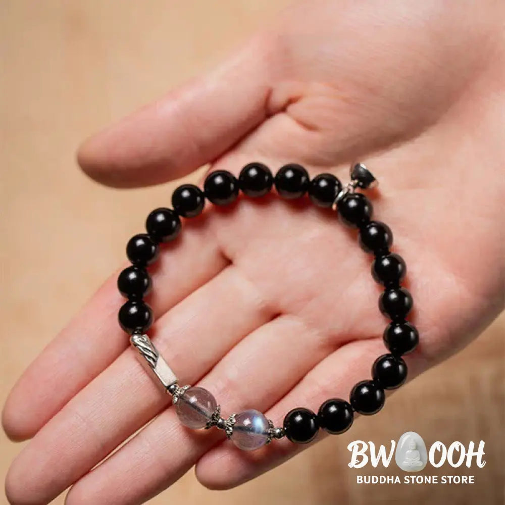 BWOOOH 925 Sterling Silver Obsidian Moonstone Strength Couple Bracelet | spiritual healing bracelet