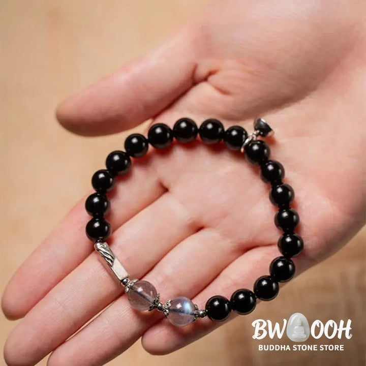 BWOOOH 925 Sterling Silver Obsidian Moonstone Strength Couple Bracelet | spiritual healing bracelet