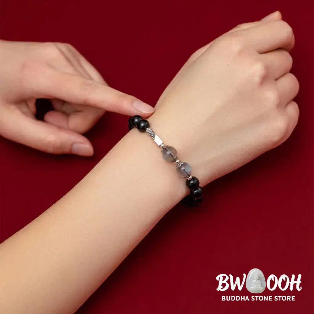 BWOOOH 925 Sterling Silver Obsidian Moonstone Strength Couple Bracelet | spiritual healing bracelet