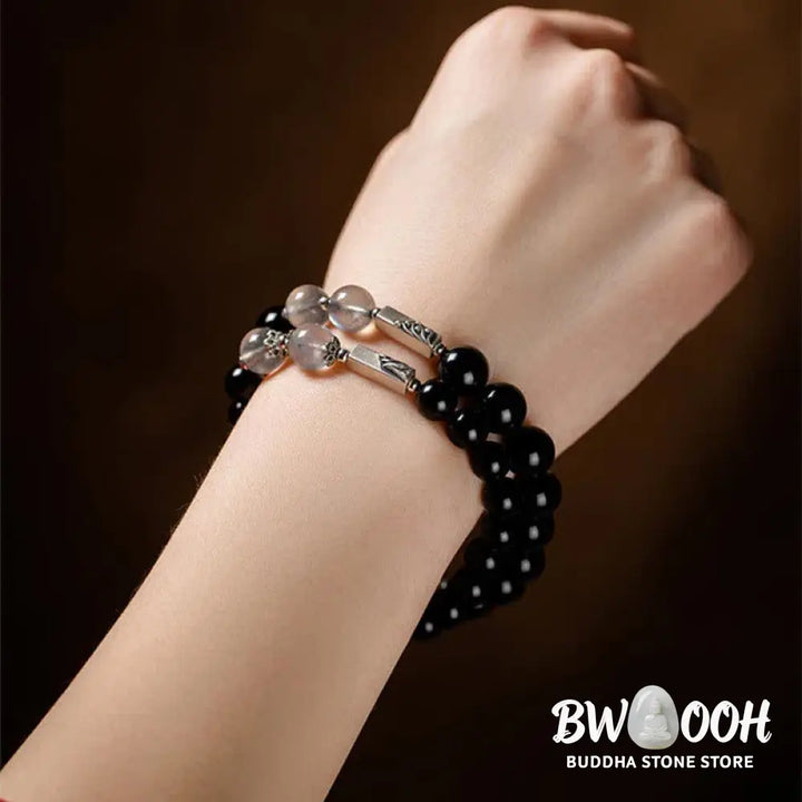 BWOOOH 925 Sterling Silver Obsidian Moonstone Strength Couple Bracelet | spiritual healing bracelet