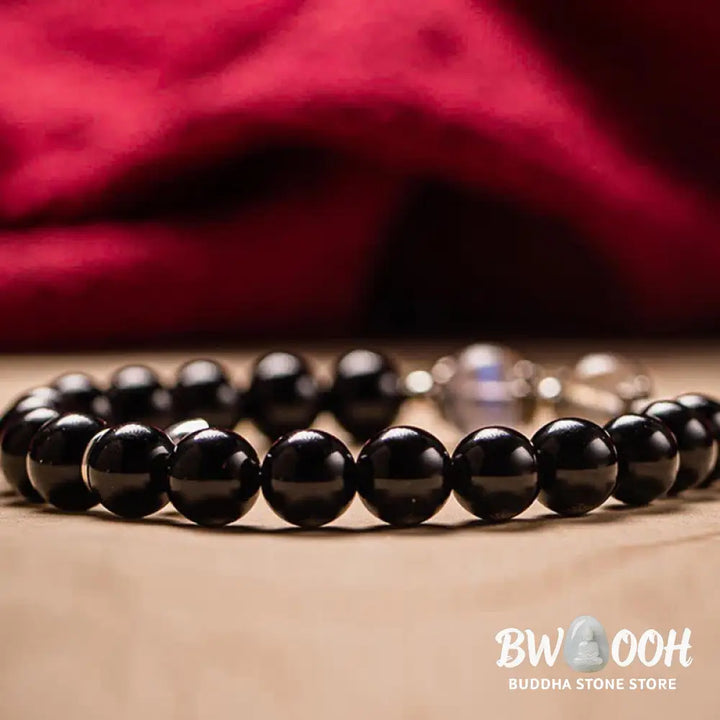 BWOOOH 925 Sterling Silver Obsidian Moonstone Strength Couple Bracelet | spiritual healing bracelet