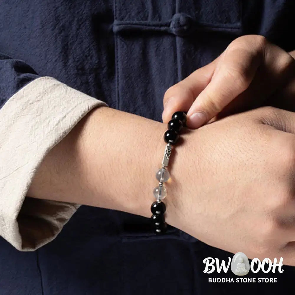 BWOOOH 925 Sterling Silver Obsidian Moonstone Strength Couple Bracelet | spiritual healing bracelet