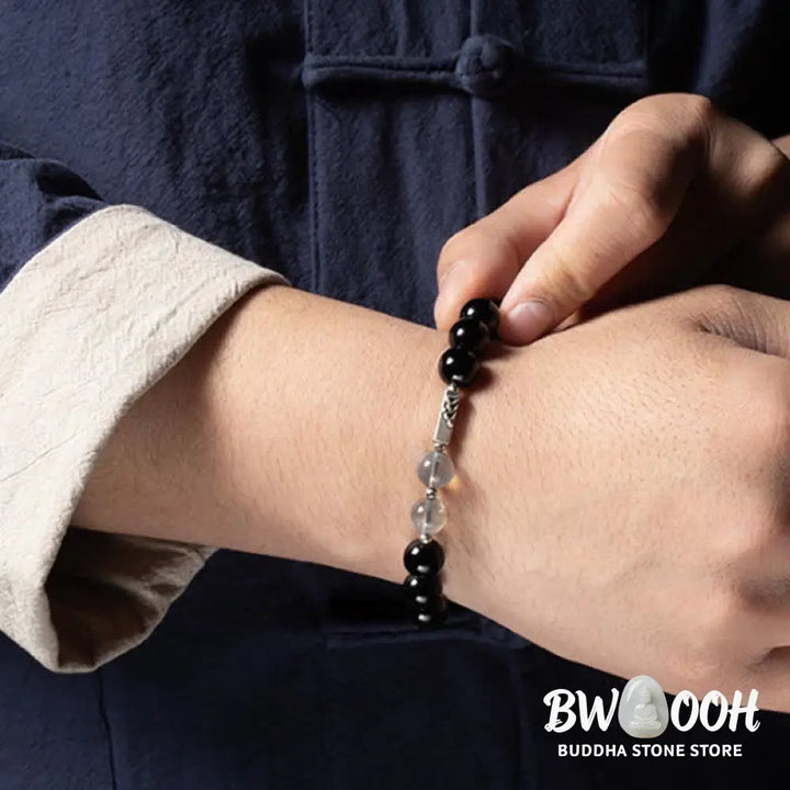 BWOOOH 925 Sterling Silver Obsidian Moonstone Strength Couple Bracelet | spiritual healing bracelet