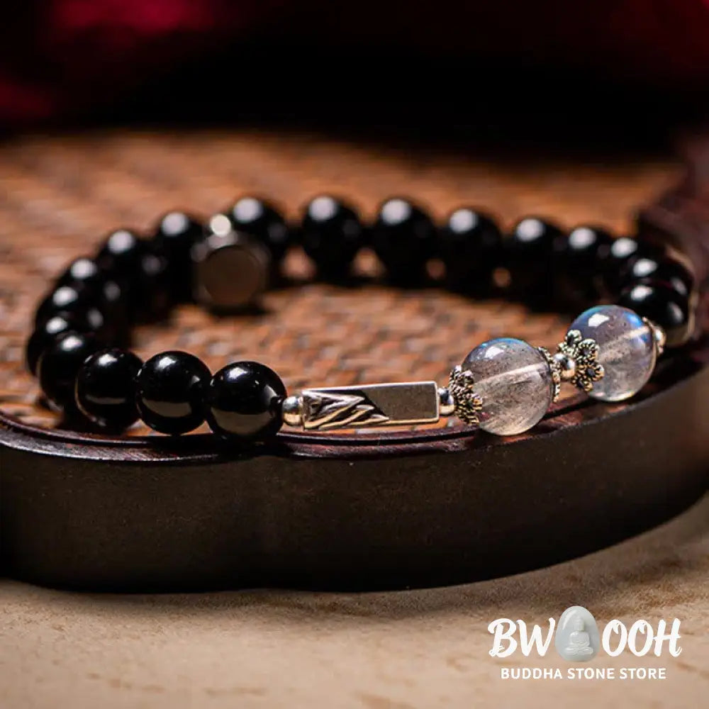 BWOOOH 925 Sterling Silver Obsidian Moonstone Strength Couple Bracelet | spiritual healing bracelet