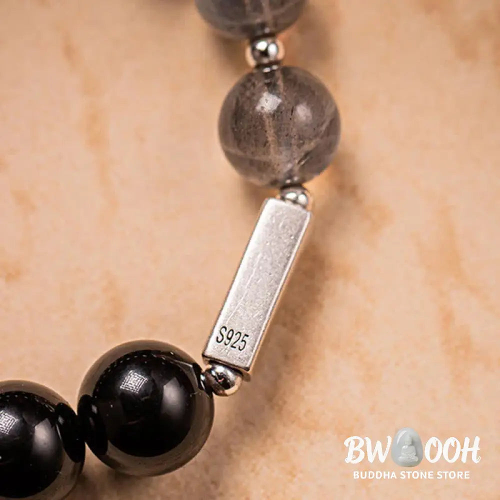 BWOOOH 925 Sterling Silver Obsidian Moonstone Strength Couple Bracelet | spiritual healing bracelet