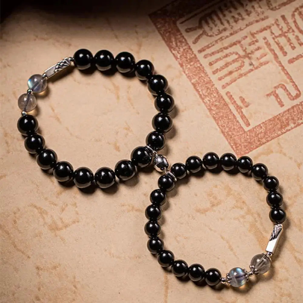 BWOOOH 925 Sterling Silver Obsidian Moonstone Strength Couple Bracelet | spiritual healing bracelet