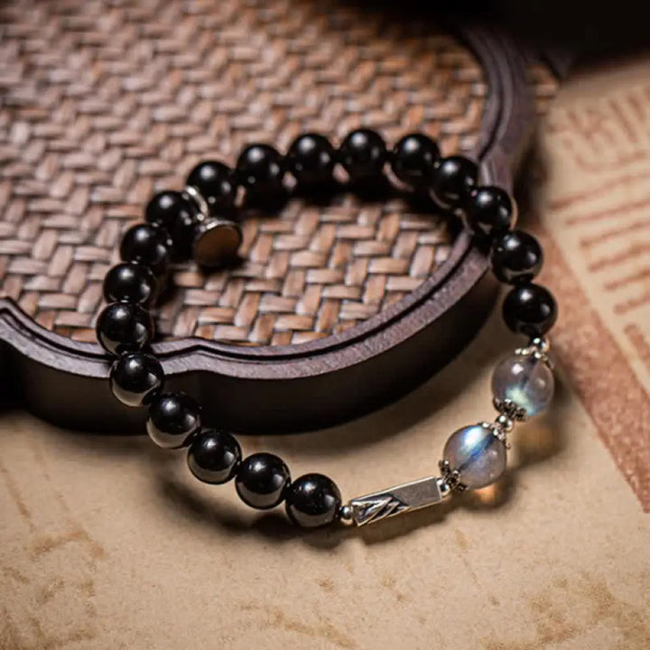 BWOOOH 925 Sterling Silver Obsidian Moonstone Strength Couple Bracelet spiritual jewelry inspired by Drolma