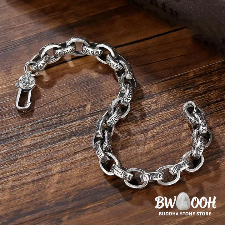 Buddha Stones 925 Sterling Silver Om Mani Padme Hum Engraved Peace Bracelet Bangle - BWOOOH - 21cm - Bracelet
