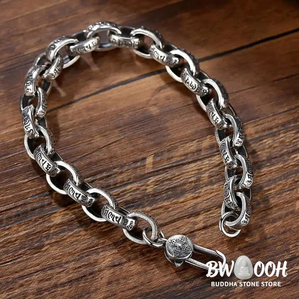 Buddha Stones 925 Sterling Silver Om Mani Padme Hum Engraved Peace Bracelet Bangle - BWOOOH - 21cm - Bracelet