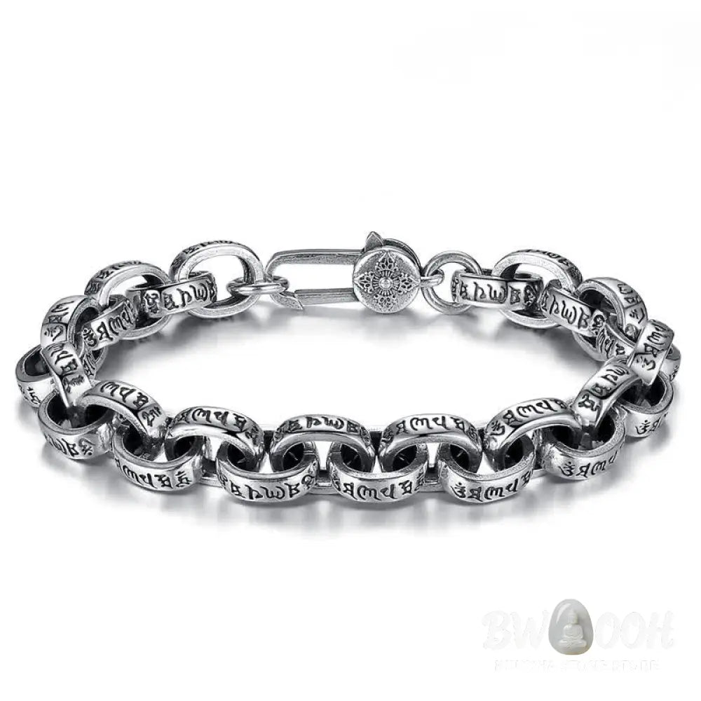 Buddha Stones 925 Sterling Silver Om Mani Padme Hum Engraved Peace Bracelet Bangle - BWOOOH - 21cm - Bracelet