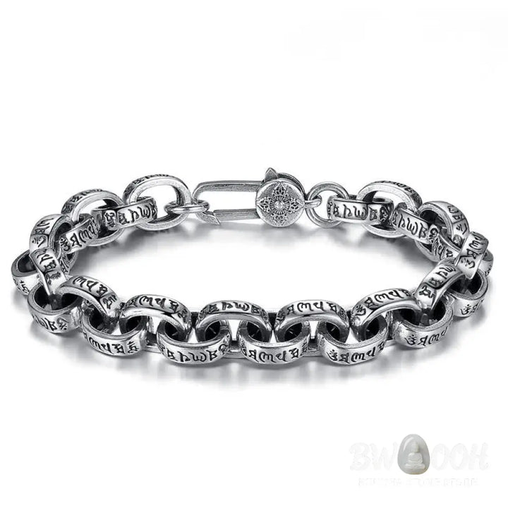 Buddha Stones 925 Sterling Silver Om Mani Padme Hum Engraved Peace Bracelet Bangle - BWOOOH - 21cm - Bracelet