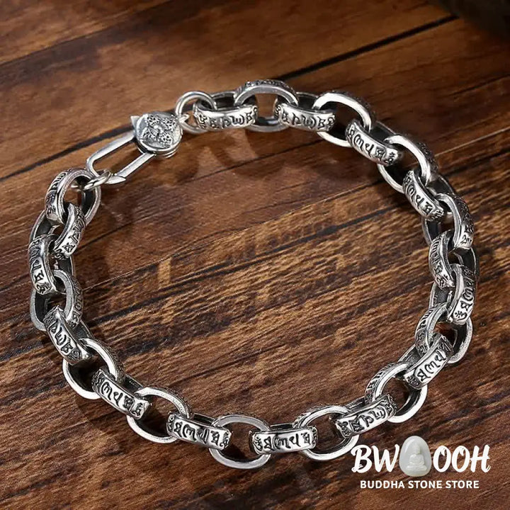 Buddha Stones 925 Sterling Silver Om Mani Padme Hum Engraved Peace Bracelet Bangle - BWOOOH - 21cm - Bracelet