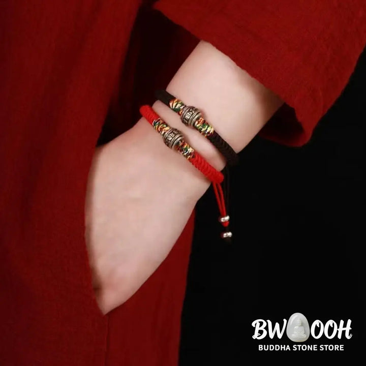Buddha Stones 925 Sterling Silver Om Mani Padme Hum King Kong Knot Faith Bracelet - BWOOOH - Bracelet