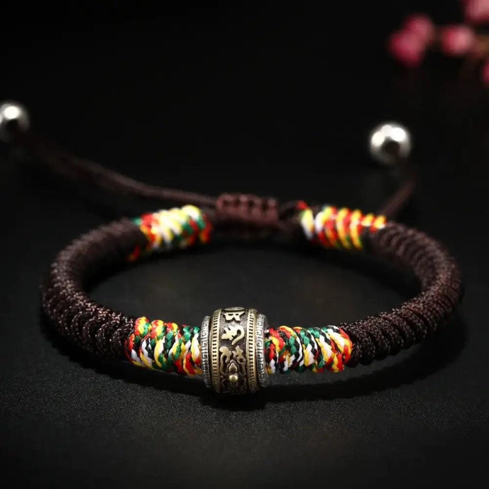 Buddha Stones 925 Sterling Silver Om Mani Padme Hum King Kong Knot Faith Bracelet - BWOOOH - Brown(Wrist Circumference: