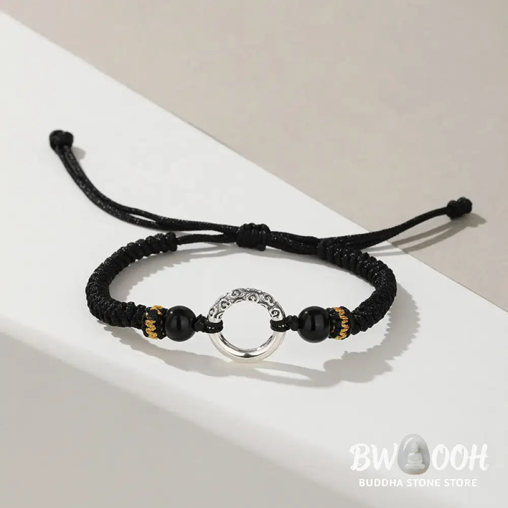 Buddha Stones 925 Sterling Silver Peace Buckle Auspicious Clouds Fortune Braided Bracelet - BWOOOH - 925 Sterling