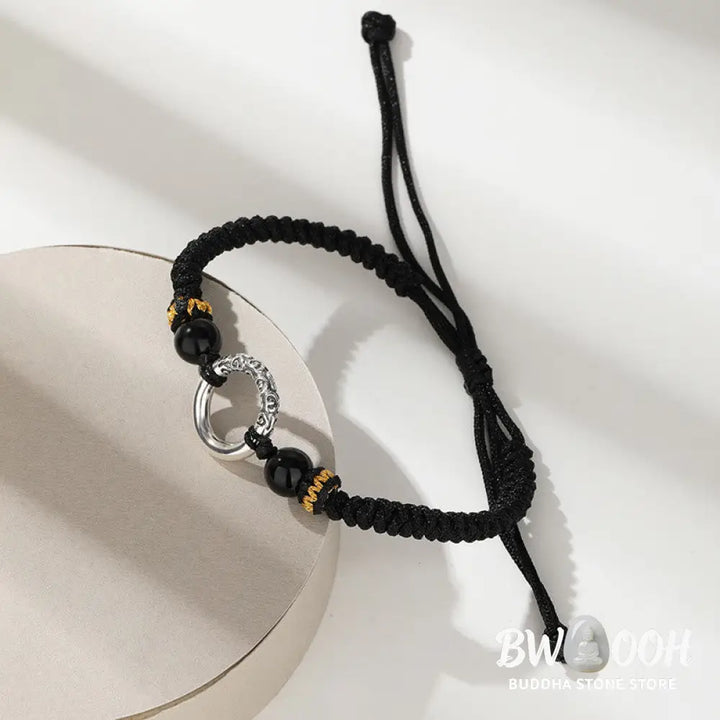 Buddha Stones 925 Sterling Silver Peace Buckle Auspicious Clouds Fortune Braided Bracelet - BWOOOH - 925 Sterling