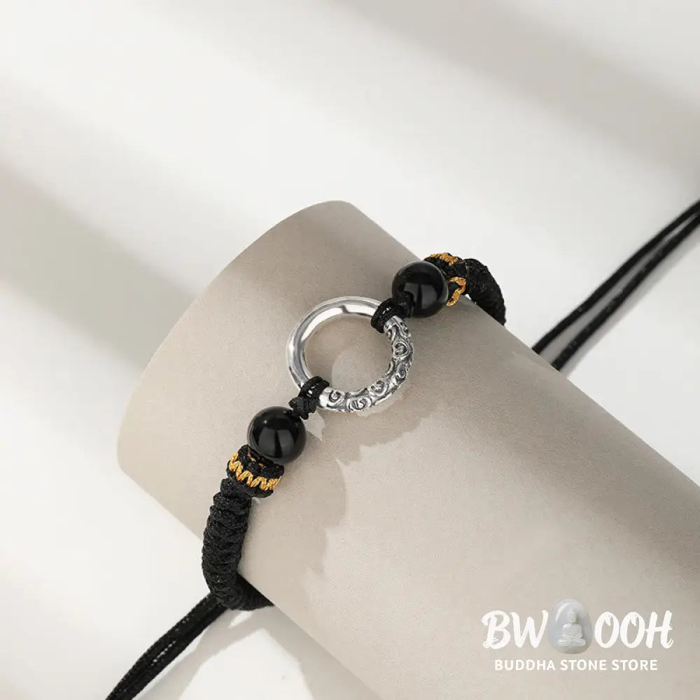 Buddha Stones 925 Sterling Silver Peace Buckle Auspicious Clouds Fortune Braided Bracelet - BWOOOH - 925 Sterling